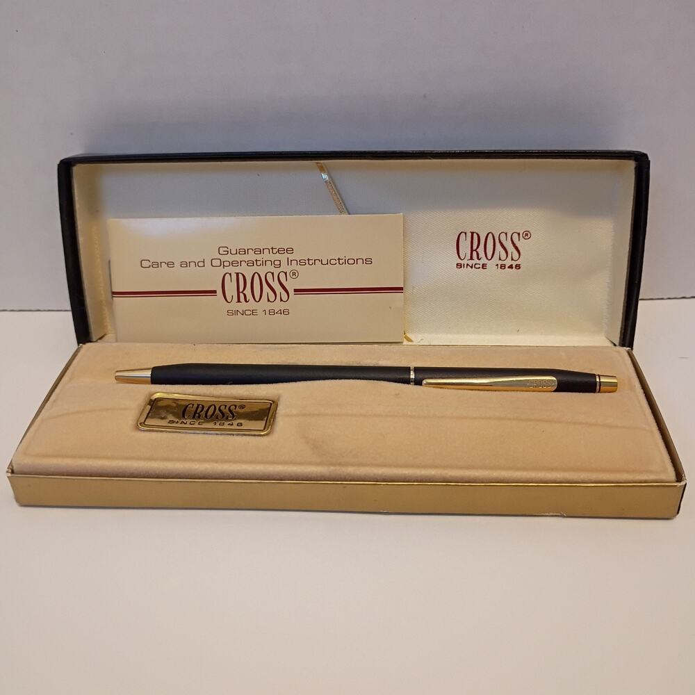 Vintage Cross Classic Black Ballpoint Pen 2502 Gold Trim In Box Works Manual